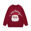Suéter natalino 3D do Papai Noel em blocos de cor vermelho e verde, suéter de malha masculino de gola redonda e caimento solto, estilo casual, roupa de casal, peça externa