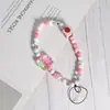 Cuerda para Teléfono Móvil Flor de Fresa DIY Cadena de Lanyard Hecha a Mano con Cuentas Joyería para Colgar Cuerda para Muñeca Accesorios de Joyería Cortos