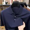Camiseta de Punto de Manga Corta para Hombre de Verano Camisa Polo Jacquard Fresca de Seda Lino Tencel Algodón para Hombre