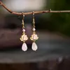 Nuevos Pendientes Estilo Chino Pendientes de Perla Artificial Flor de Loto Pendientes de Cristal Rosa Pinzas para Orejas Sin Perforación Ganchos para Orejas Estilo Chino Retro Cheongsam