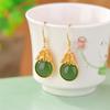 Pendientes redondos huecos de seda con diseño de mariposa y flor de un ciervo, de plata de ley S925 bañados en oro y jaspe hetiano, estilo vintage, con puesta de sol
