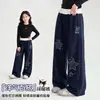 Pantalones casuales de pierna ancha para niñas de otoño, nuevo estilo 2026, pantalones de pierna ancha de color block modernos y versátiles con ribete de encaje para niños mayores