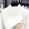 Suéter de punto grueso y cálido de cuello medio para hombre, nuevo suéter básico liso de punto para otoño e invierno