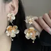Uau Brincos Estilo Metal Minimalista de Luxo com Coração Vazado de Pérola Floral Retrô Europeu e Americano