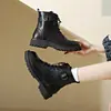 Botas para Mujer 2025 Nuevas Botas Individuales Punta Redonda Fina Con Cordones Cremallera Lateral Suela Gruesa Botines Estilo Británico Moda Botines
