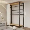 Arara de Roupas de Chão Guarda-Roupa Aberto para Quarto Prateleira de Metal Aço para Hall de Entrada Prateleira de Armazenamento de Roupas para Pendurar Montagem