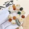 Pulseira de Raiz de Bodhi Imitação de Garra de Gato Grelhada no Carvão para Alunos Enrolarem nos Dedos, Lote de Pulseira de Contas Budistas Femininas de Bodhi de Jade Branco Macio