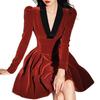 Vestido Rojo Terciopelo Estilo Francés con Diseño de Nicho, Vestido de Cumpleaños Único y Hermoso que se Puede Usar Diariamente