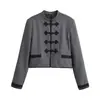 Para Comercio Exterior 2026 Nuevo Producto Moda Callejera Femenina Transfronteriza Europea y Americana Nuevo Estilo Chino Chaqueta Gris Decorada con Botones y Cuello Alto