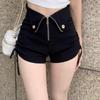 Shorts Pretos de Cintura Super Alta com Cordão para Mulheres, Design Moderno de Verão, Estilo de Nicho para Figuras Baixas, Hot Pants Ultra-Curtos de Corte A