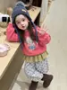 Conjunto de Moletom de Pelúcia com Desenho para Meninas Outono e Inverno 2026 Novo Estilo Coreano Roupa Casual Infantil e Calça de Moletom Espessa para Bebês