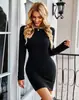 Vestido de Punto Liso sin Espalda con Cuello Redondo Transfronterizo 2022 Invierno Elegante para el Trabajo Versátil Falda de Una Pieza Casual
