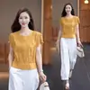 Traje de Mujer Moderno y Elegante 2026 Verano Nuevo Diseño Camisa Bordada de Manga Corta y Pantalones de Pierna Ancha Adelgazantes Conjunto de Dos Piezas