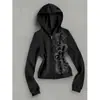 Sudadera con capucha para mujer Y2K de manga larga con cremallera impresa ajustada chaqueta estilo punk callejero hip-hop ins