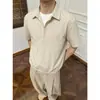 Camisa de Rayas Verticales con Cuello en V Falsa de Dos Piezas para Hombre, Camisa de Manga con Dobladillo Elástico de Verano, Camiseta Casual Suelta Elegante para Hombre