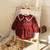 Nueva Ropa Coreana para Bebés y Niñas Pequeñas, Vestido Rojo a Cuadros para Navidad y Año Nuevo, Mameluco de Princesa, Body
