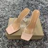 Zapatos de tacón de talla grande comercio exterior transfronterizo europeo y americano punta cuadrada transparente tacón alto talla grande para mujer zapatillas de moda