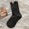 Etiqueta de Tela en el Puño de Calcetín Calcetines para Cachorro Calcetines de Media Pantorrilla para Mujer Tendencia de Moda Algodón Puro Primavera y Otoño Estilo Japonés Hilo Gris Calcetines Largos de Invierno