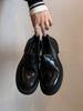 Versión de piel de oveja ~ mocasines de cuero genuino retro negros de suela gruesa para aumentar la altura para mujer, zapatos versátiles de tacón grueso de una sola capa, zapatos de cuero pequeños estilo británico