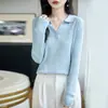 Suéter de Tricô Gola Alta de Lã Fina Outono/Inverno 2026 Manga Longa Feminino Cor Sólida Solto Canelado Camisa Base Top