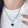 Collar de Puntada de Amor Negro Broche para Mujer Ins Moda Genial Retro Cadena para Suéter de Combinación Universal Cadena para Clavícula Accesorios