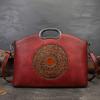 Bolsa Feminina de Couro Genuíno Estilo Retrô Bolsa Transversal com Totem em Relevo Bolsa Tote de Couro de Vaca de Primeira Camada Bolsa de Mão Feminina Entrega Simples