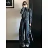 Estilo de Rua Retro Americano Gola Meia-Alta Terno Moderno Inverno 2025 Estilo de Rua Moletom Moderno Calça Cargo Conjunto de Duas Peças para Mulheres