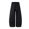 Nuevos pantalones casuales de estilo americano retro ligero con remaches del Oso Mágico, pantalones rectos holgados de corte curvo, pantalones cargo anchos plisados