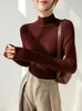 Tejido de hilo de núcleo, suéter tejido con patrón de onda de agua para mujer, otoño e invierno 2026, cuello medio alto, jersey de manga larga, suéter de capa base
