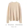 Suéter de Cashmere de Peça Única Sem Costura para Mulheres com Borda Enrolada, Gola Meia-Alta, Estilo Outono e Inverno, Camada Base de Tricô Pulôver Solto