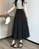 Falda blanca de línea A, falda negra tipo paraguas, falda midi para mujer, talla petite, nuevo estilo verano 2025, tela fluida, longitud media, cintura alta