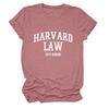 Amazon Ebay Estación Independiente Cómoda Casual Mujer Harvard Law Solo Cuello Redondo Camiseta de Manga Corta al Mayoreo