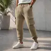 Pantalones jogger de punto gofre para hombre, ropa de trabajo transfronteriza de comercio exterior europeo y americano, con cordón elástico y bolsillos, pantalones casuales