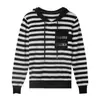 Novo Suéter de Malha Listrado de Algodão para Primavera e Outono para Mulheres, Suéter Solto Casual com Capuz, Blusa com Capuz Moderna e Juvenil
