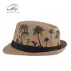 Sombrero de Playa de Protección Solar de Verano para Mujer, Sombrero Jazz con Estampado de Palmera, Sombrero de Paja Transpirable para Hombre