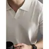 Camisa Polo de Punto de Manga Corta de Gama Alta para Hombre, Estilo Italiano, Cuello de Gaviota, para el Trabajo, Cuello Solapa de Caballero de Negocios, Camiseta Fresca de Color Sólido, Nueva