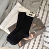 Calcetines de Algodón para Mujer de Color Sólido con Borde Fruncido, Etiqueta de Tela, Versátiles, Casuales, Estilo Universitario, Calcetines Holgados Versátiles
