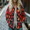 Sudadera de Algodón Acolchada para Mujer Estilo Nuevo 2025 Cuello Alto Floral Retro Rayas Otoño e Invierno Botones Sudadera para Mujer