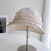 Sombrero de Pescador Plisado Casual para Mujer, Sombrero de Tela para Protección Solar de Verano, Sombrero de Cubo de Mezcla de Lino con Recubrimiento de Protección UV