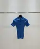 Mm2025 Outono e Inverno Nova Moda Versátil Bordado de Letra Slim Slim Gola Polo Manga Curta Tricô