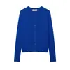 Comércio Exterior Amazon Transfronteiriço Mais Vendido Roupas Femininas 2026 Azul Real Gola Redonda Simples de Botão Único Manga Longa Cardigã de Tricô para Mulheres