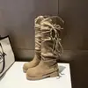 Botas de Caballero Estilo Desierto Retro con Tacón Grueso Occidental 2026 Botas Altas de Piel Suave Botas Delgadas de Media Pantorrilla High-Top para Mujer