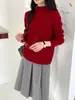 Suéter de Tricô Feminino de Lã e Cashmere para Outono e Inverno, Bainha Enrolada, Gola Semi-Alta, Manga Longa, Simples e Versátil, Suéter de Base, Dropshipping Disponível