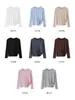 Nova Blusa Tencel Lyocell Outono 2026, Simples Cor Sólida Gola Redonda Base de Lã Camisa, Camiseta de Manga Longa para Mulheres