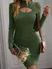 Vestido de punto transfronterizo, nueva colección otoño/invierno 2026, estilo europeo y americano, sexy, ajustado al cuerpo, de manga larga, vestido suéter de longitud media