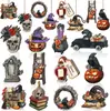 36 Peças Decorações de Madeira de Halloween Chapéu de Bruxa Caveira Vintage Abóbora Vazada Pingente Decorativo para Festa de Natal