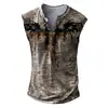 Chaleco sin mangas de verano nuevo para hombre, europeo y americano, de punto, para playa, ocio, deportes, con siete botones, estampado desgastado, talla grande