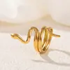 Anel de Abertura em Aço Inoxidável com Ouro 18K Anel de Cobra à Prova d'Água para Mulheres Anel de Aço Titânio Pulseira Snake Hip-hop Transfronteiriça Europeia e Americana