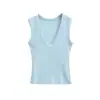 Top Regata Canelado Decote Profundo em U Estilo Americano Garota Picante Verão 2026 Novo Sem Mangas Slim Fit Curto Camisola Roupa Íntima Top