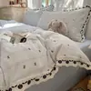 Juego de cuatro piezas estilo francés de encaje de algodón completo tipo A ins jacquard estilo coreano estilo princesa sábana de algodón puro funda de edredón dormitorio tres piezas